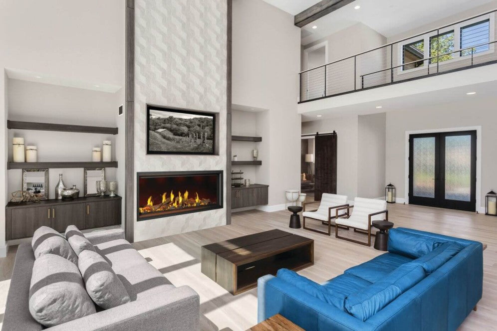 High Ceiling Design With Fireplace