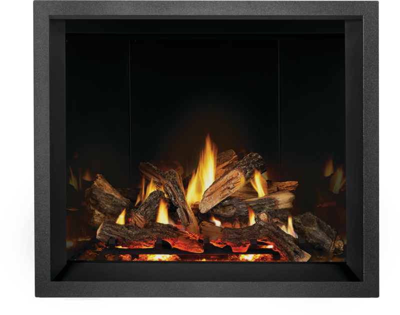 Elevation X with Split Oak Logs and Mirror Flame Reflective Finishing Panels