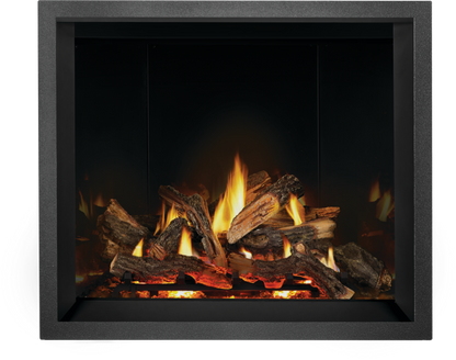 Elevation X with Split Oak Logs and Mirror Flame Reflective Finishing Panels