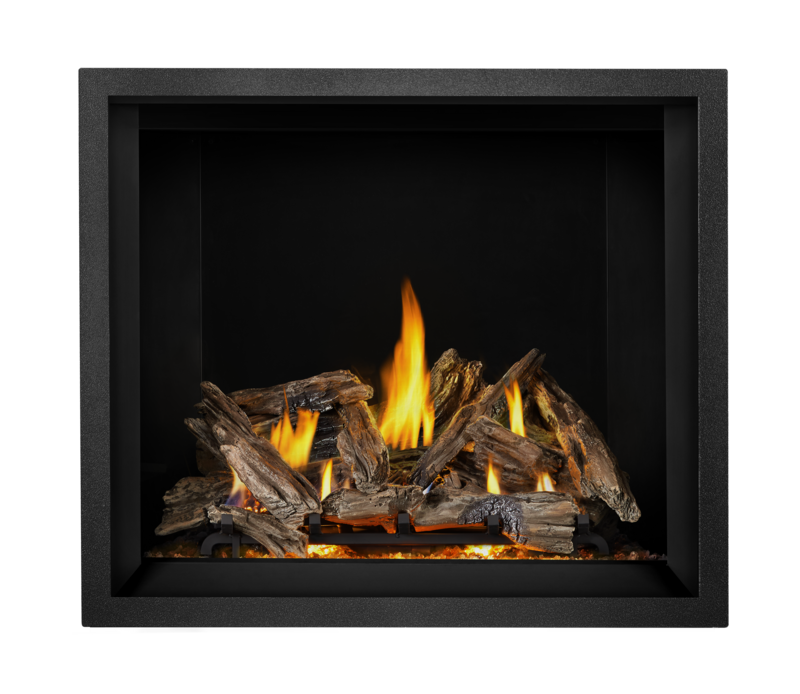 Elevation X Fireplace with Driftwood Logs and Mirror Flame Reflective Finishing Panels