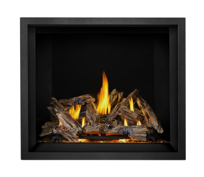 Elevation X Fireplace with Driftwood Logs and Mirror Flame Reflective Finishing Panels