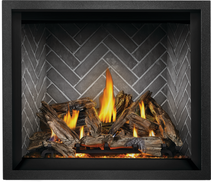 Elevation X Fireplace with Driftwood Logs and Westminster Herringbone Finishing Panels